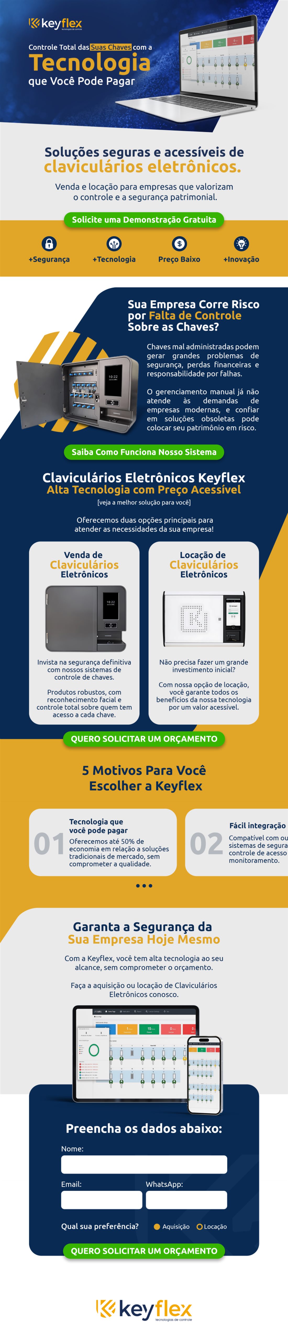 Landing page de captação da Keyflex, do topo ao formulário